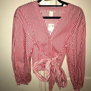 brand new! h&m striped tie front blouse